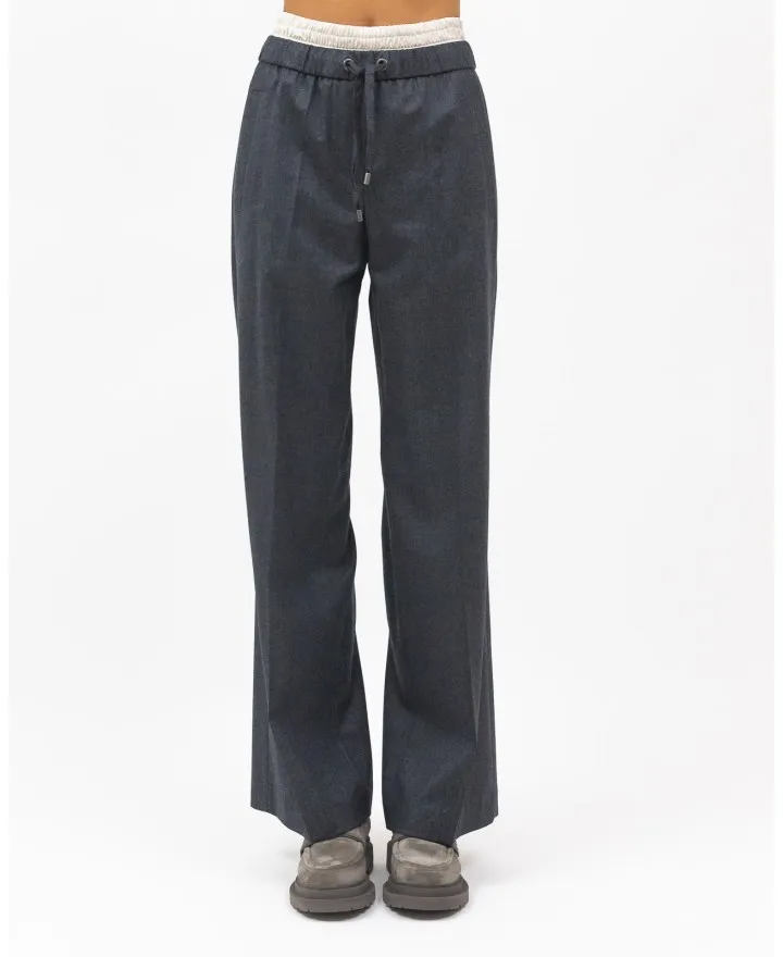 Brunello Cucinelli - Pantalone Palazzo in Lana Grigio Antracite Donna
