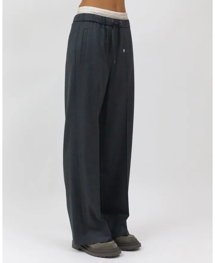 Brunello Cucinelli - Pantalone Palazzo in Lana Grigio Antracite Donna