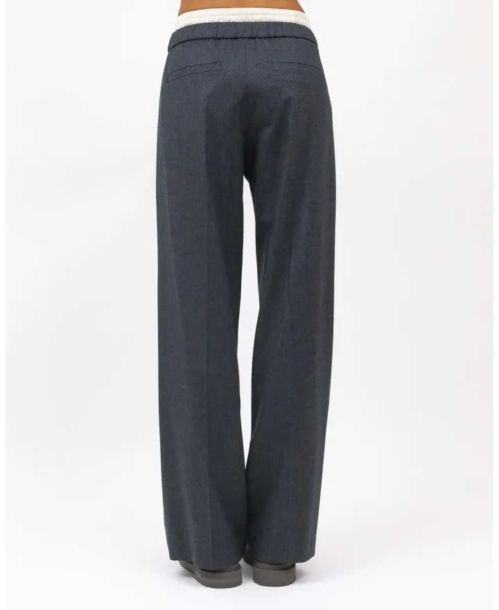 Brunello Cucinelli - Pantalone Palazzo in Lana Grigio Antracite Donna