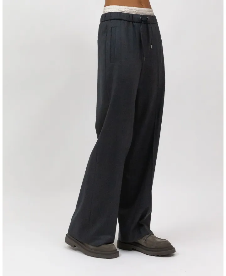 Brunello Cucinelli - Pantalone Palazzo in Lana Grigio Antracite Donna