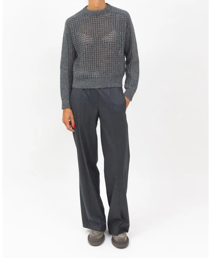 Brunello Cucinelli - Pantalone Palazzo in Lana Grigio Antracite Donna