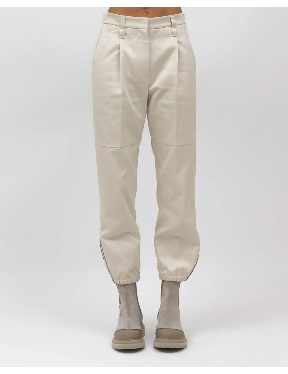 Brunello Cucinelli - Pantalone Utility in Cotone Avorio Donna
