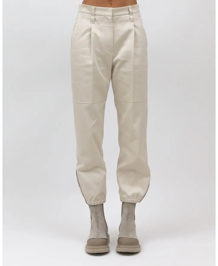 Brunello Cucinelli - Pantalone Utility in Cotone Avorio Donna