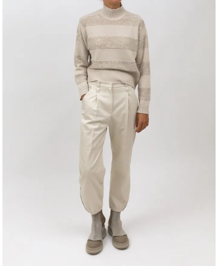 Brunello Cucinelli - Pantalone Utility in Cotone Avorio Donna