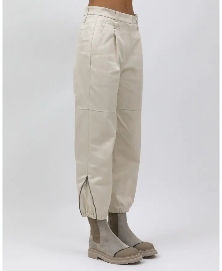 Brunello Cucinelli - Pantalone Utility in Cotone Avorio Donna