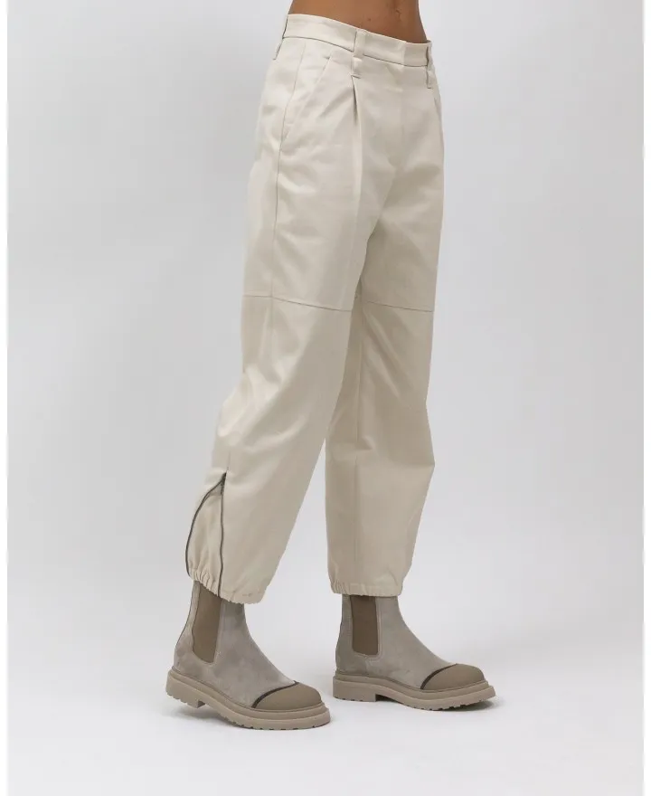 Brunello Cucinelli - Pantalone Utility in Cotone Avorio Donna