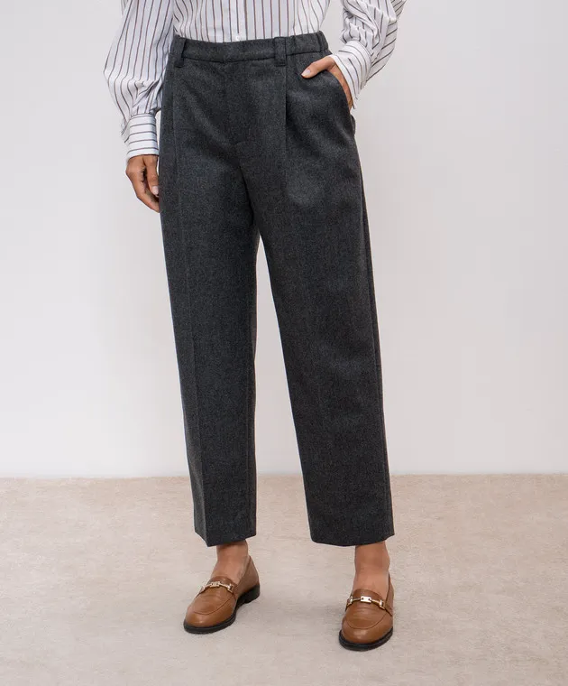 Brunello Cucinelli Pantaloni grigi realizzati in lana e cashmere MD588P8632