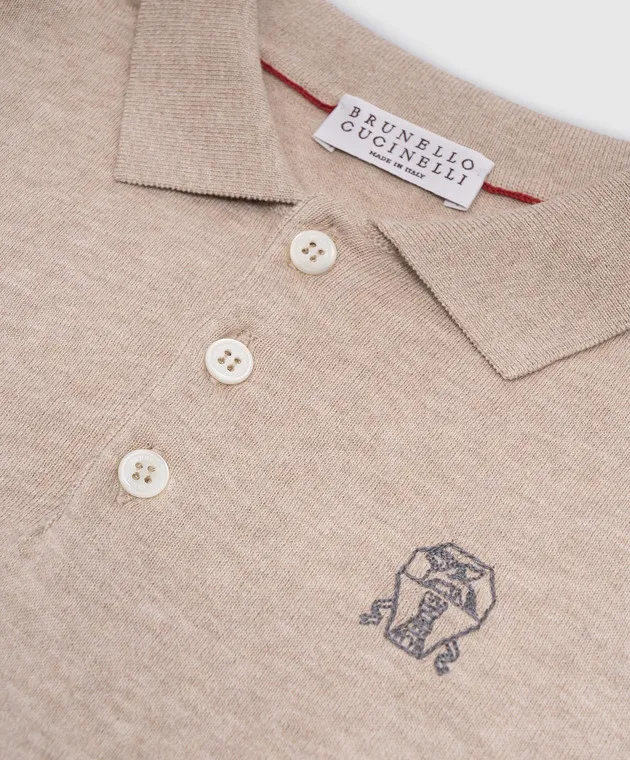 Brunello Cucinelli Polo beige da bambino con ricamo logo B29M81605C