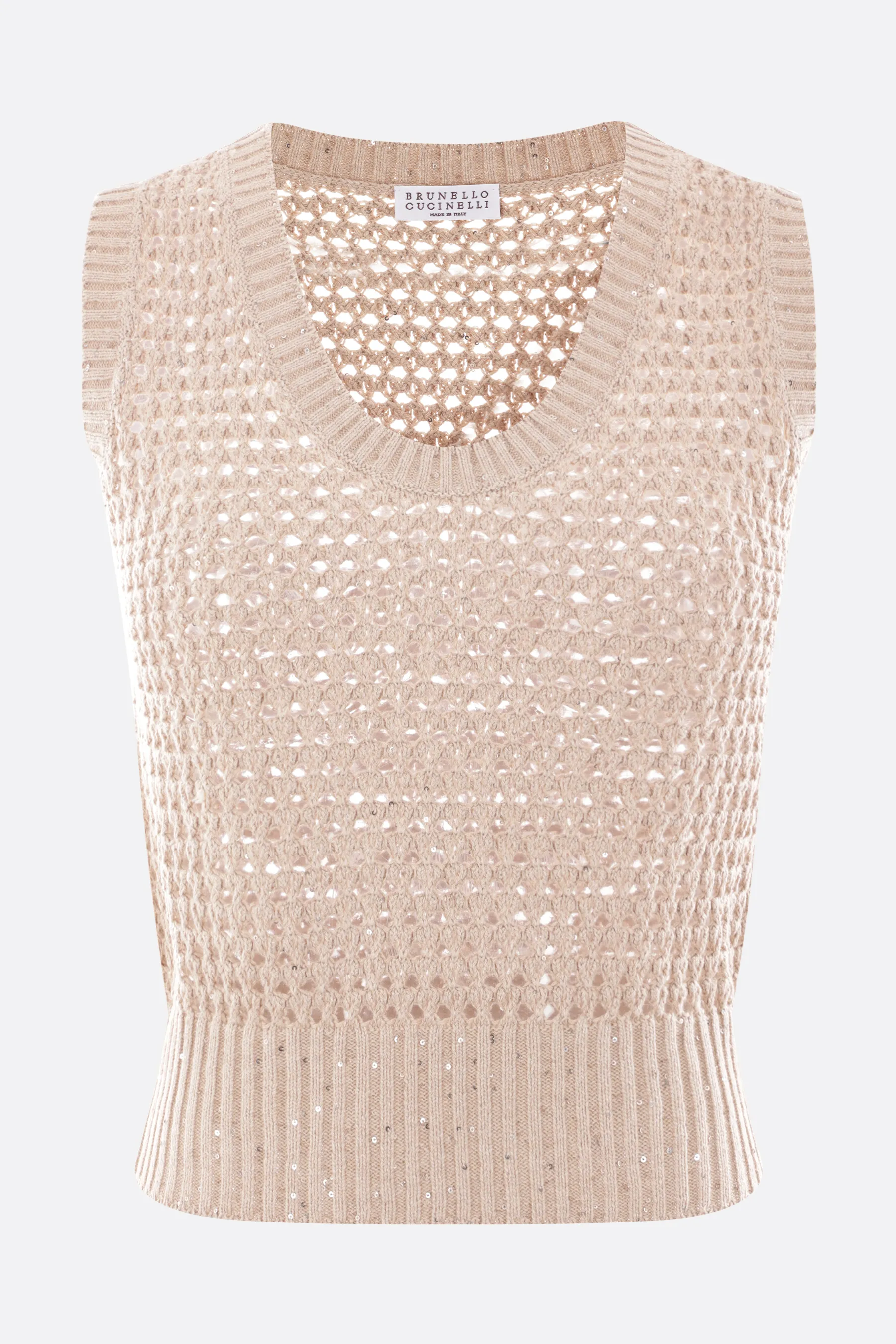 BRUNELLO CUCINELLI pullover smanicato in misto cotone con paillettes