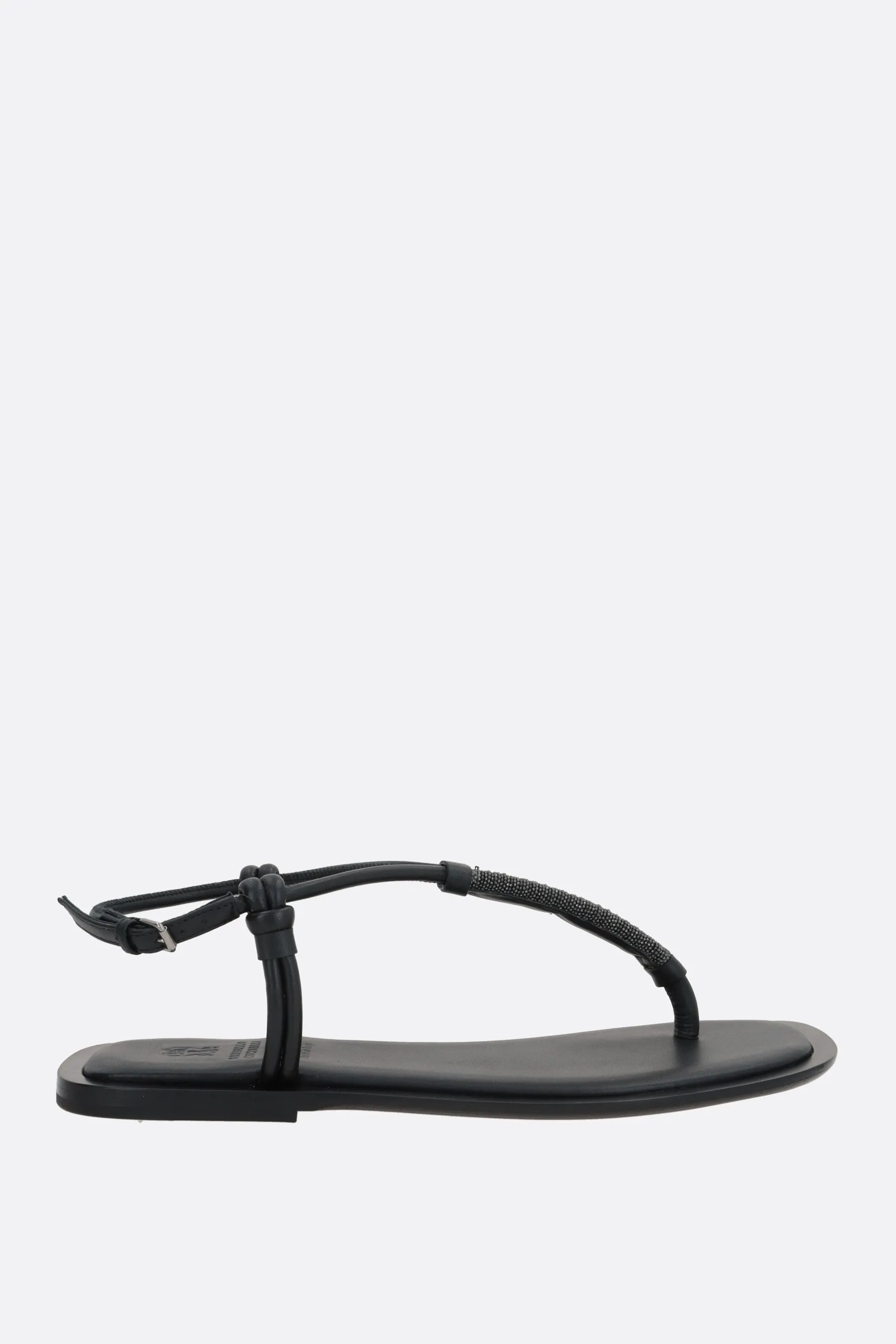 BRUNELLO CUCINELLI sandalo infradito in pelle lsicia con Precious Braided Straps
