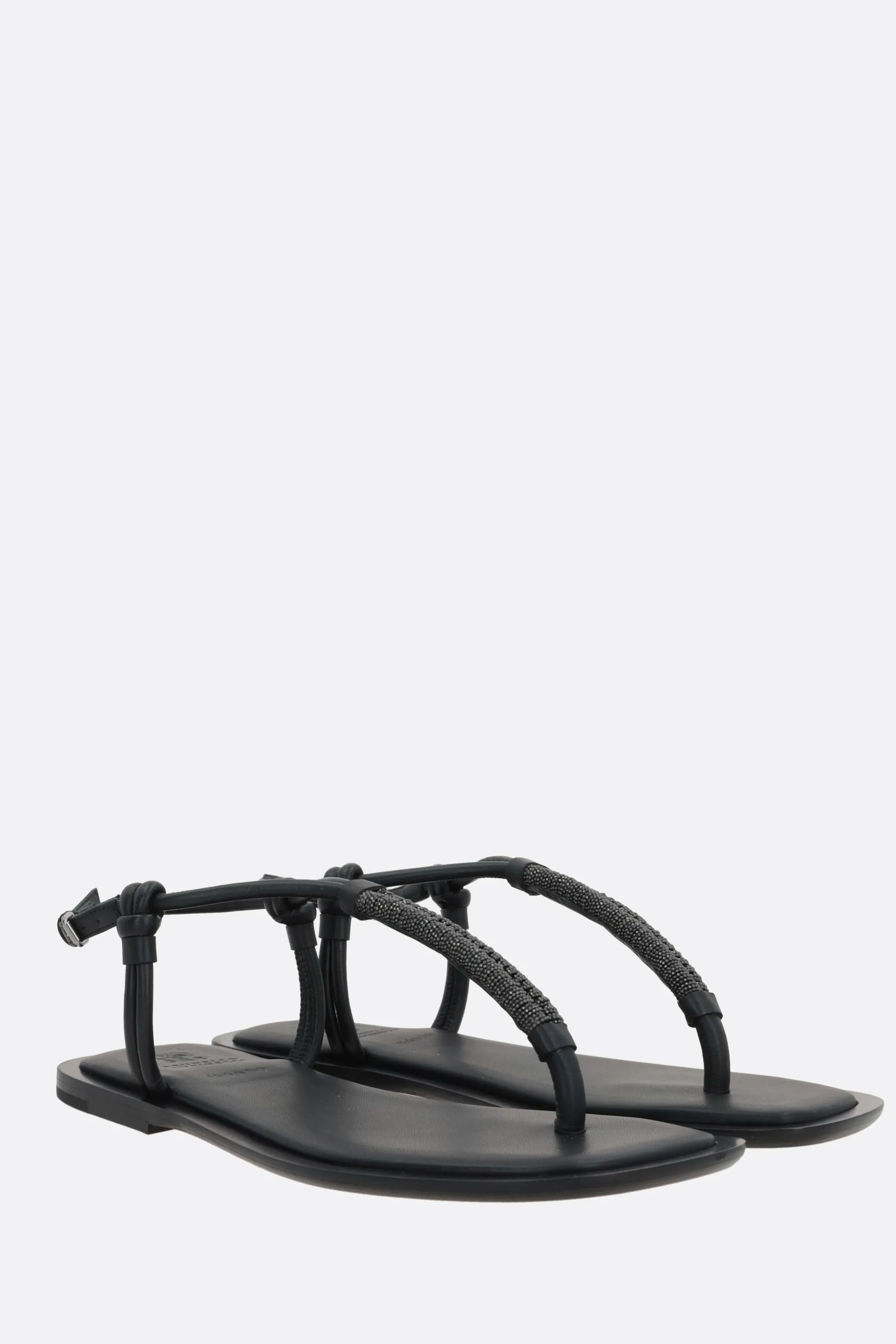 BRUNELLO CUCINELLI sandalo infradito in pelle lsicia con Precious Braided Straps