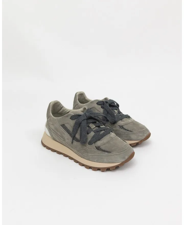 Brunello Cucinelli - Sneakers in Nabuk e Monile Roccia Donna