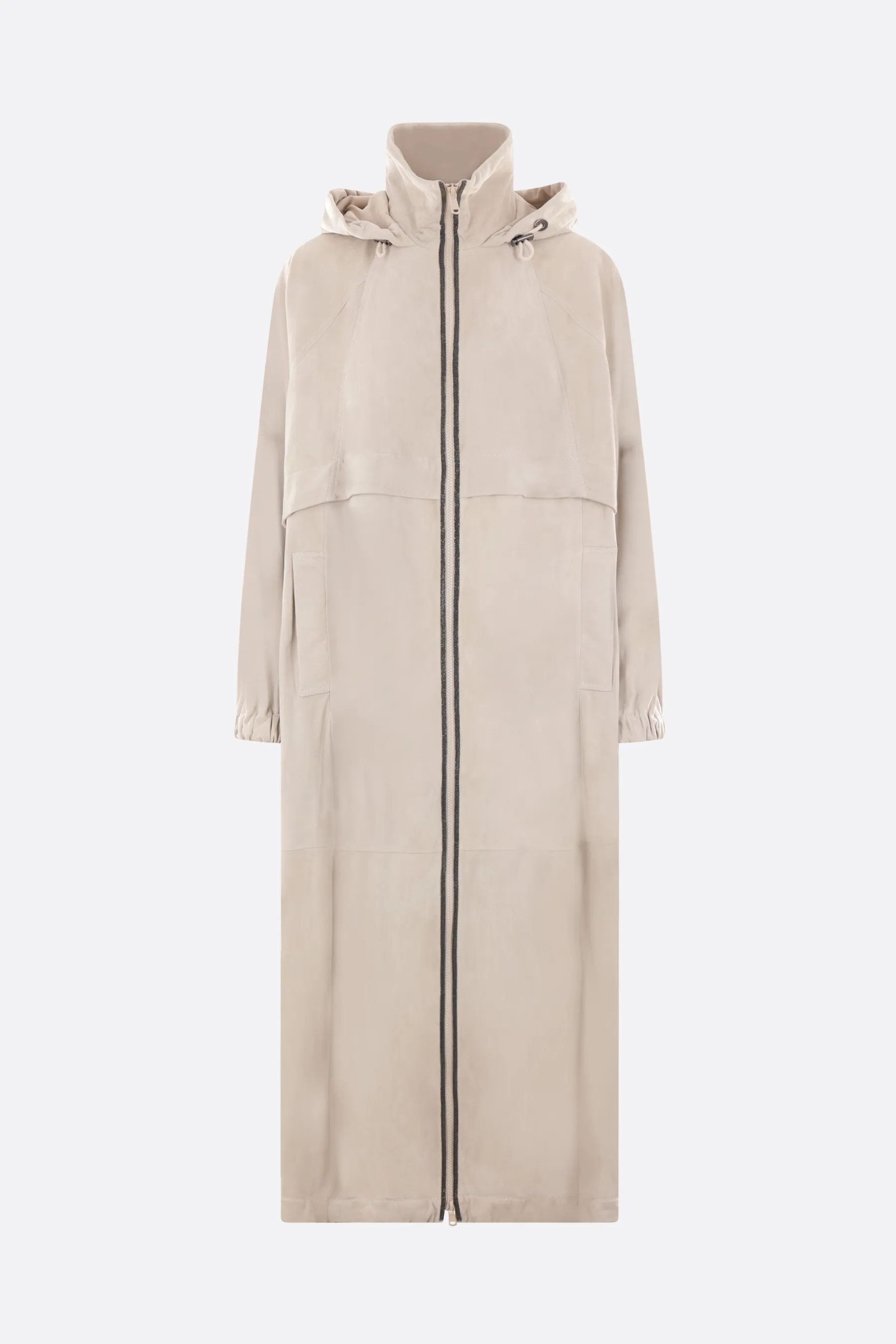 BRUNELLO CUCINELLI soprabito lungo in suede con monile
