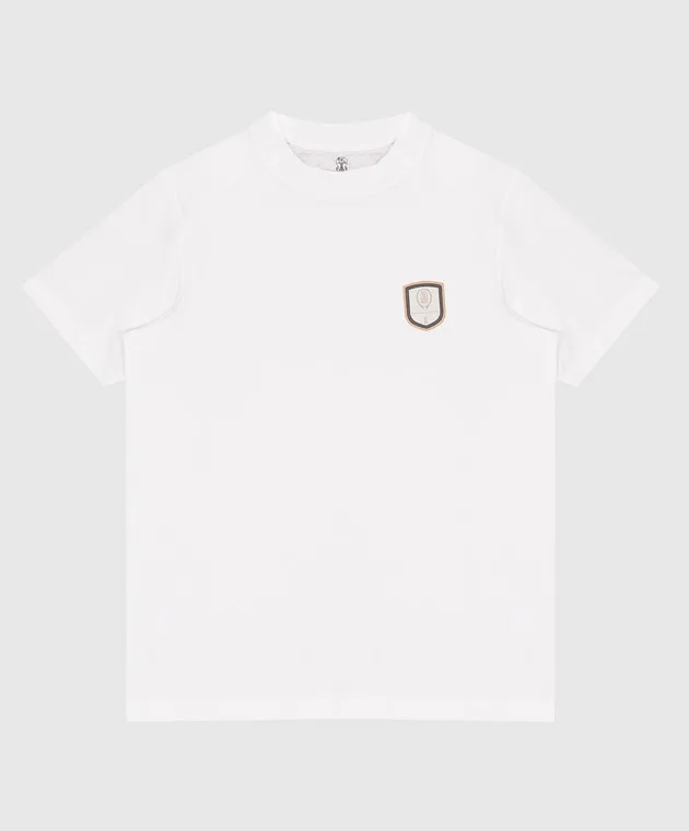 Brunello Cucinelli T-shirt bianca da bambino con patch logo Tennis BW857915TC