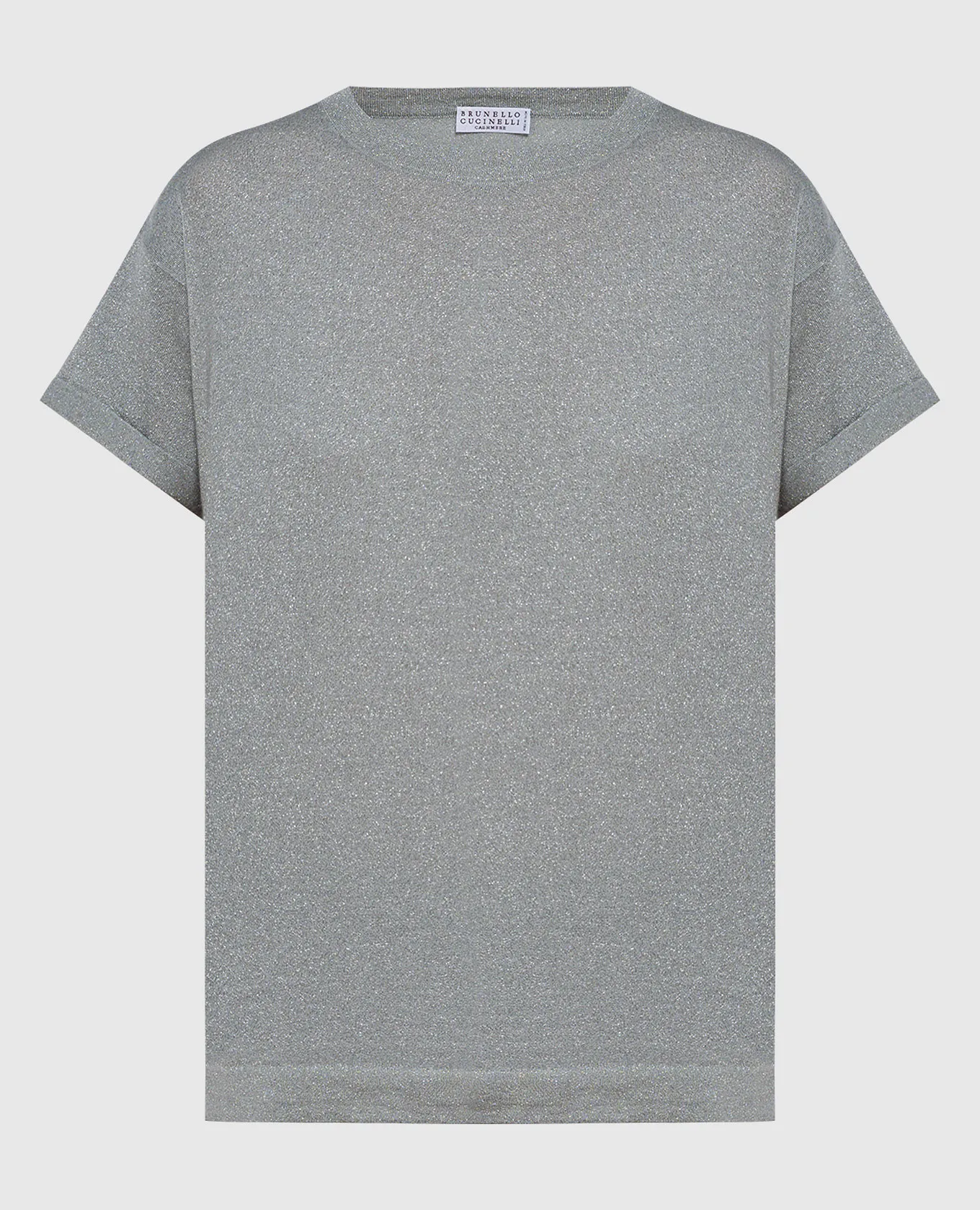 Brunello Cucinelli T-shirt grigia con cashmere e seta con lurex M41810000