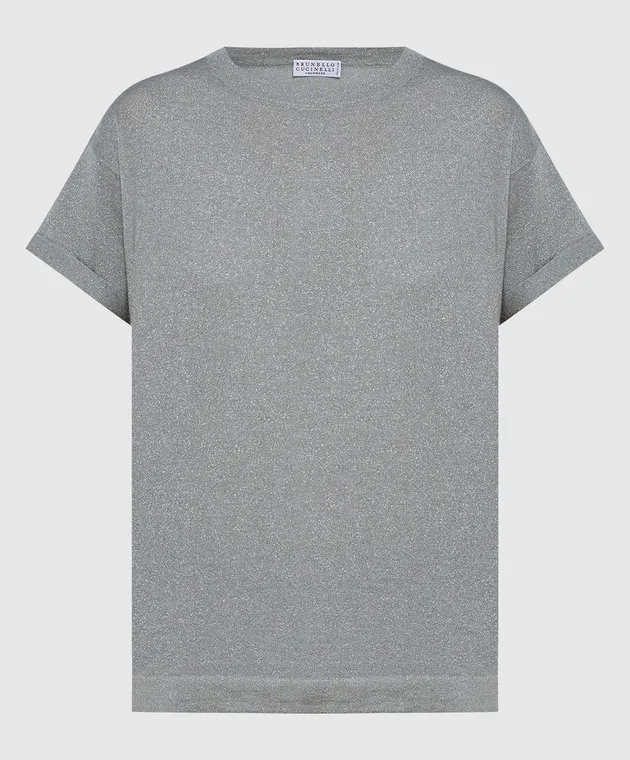 Brunello Cucinelli T-shirt grigia con cashmere e seta con lurex M41810000