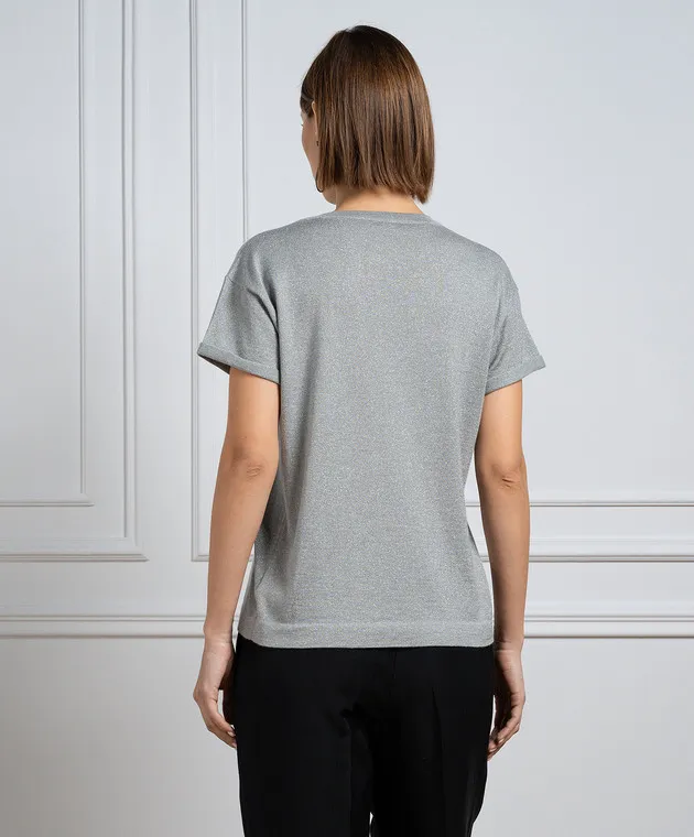 Brunello Cucinelli T-shirt grigia con cashmere e seta con lurex M41810000