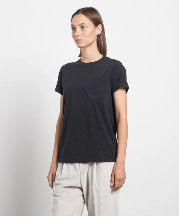Brunello Cucinelli T-shirt grigia con coulisse MPT18BD400