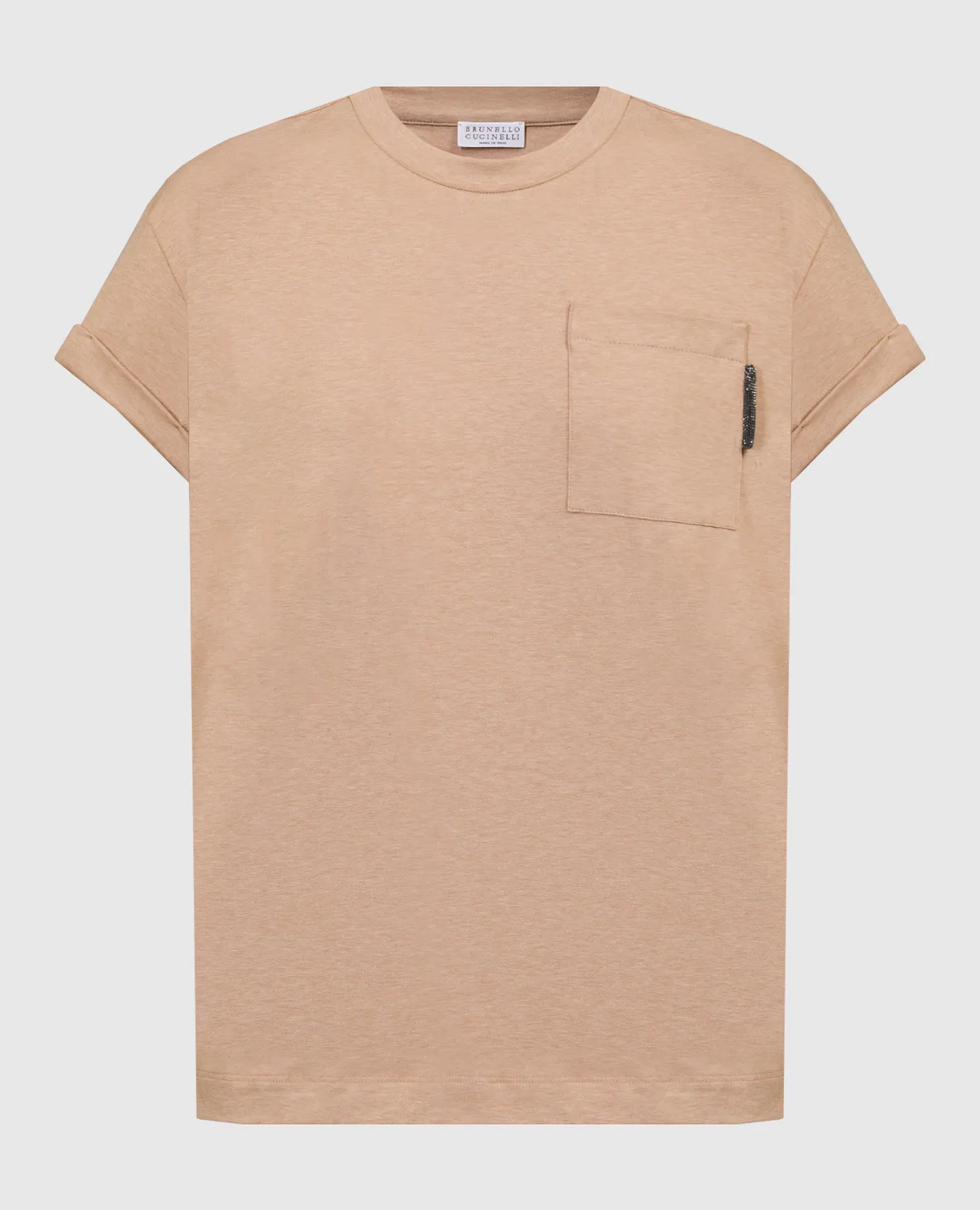 Brunello Cucinelli T-shirt marrone con catena monil realizzata in ecolathuni M0T18BB300