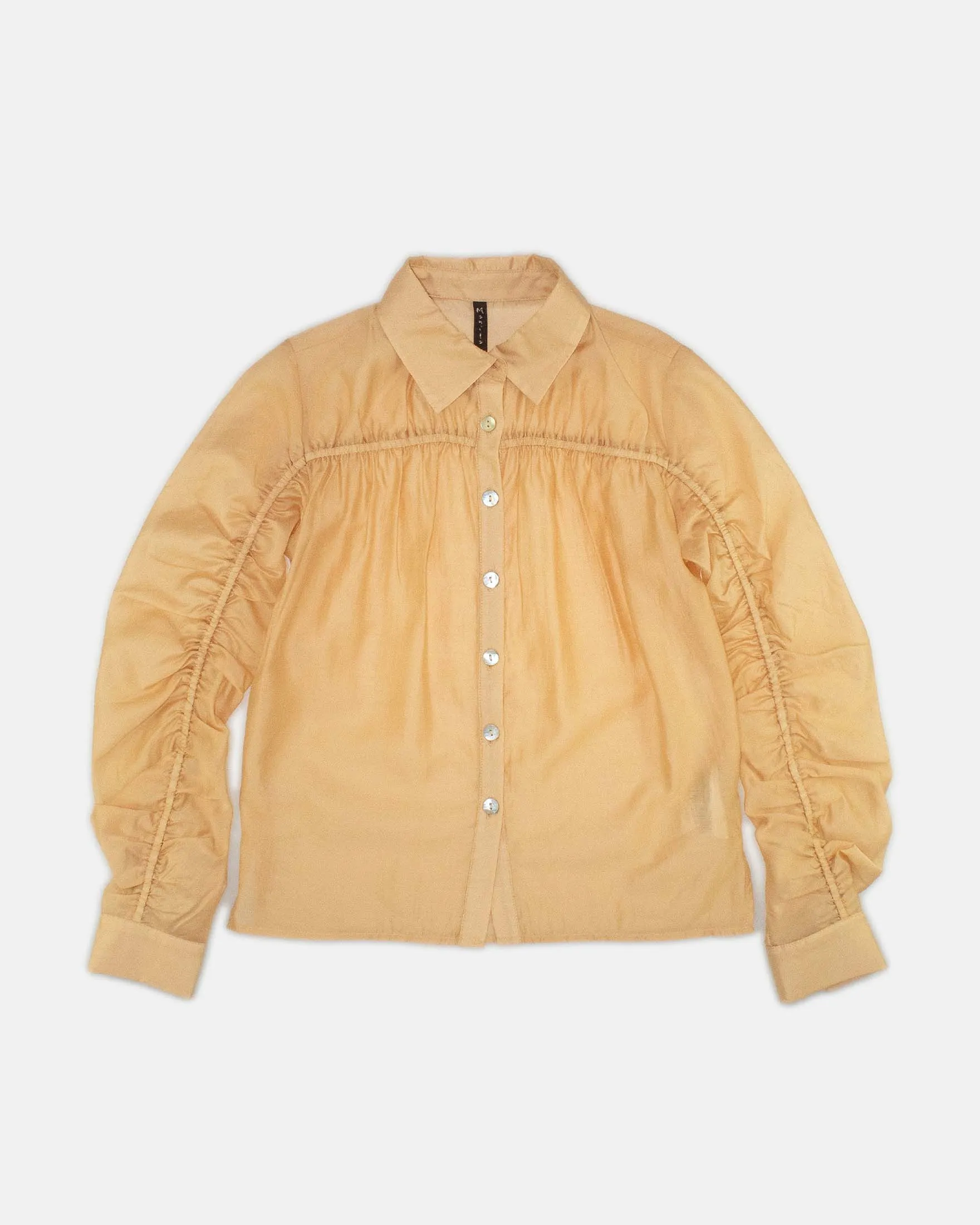 Camicia caramello a maniche lunghe arriciate 10-16 anni