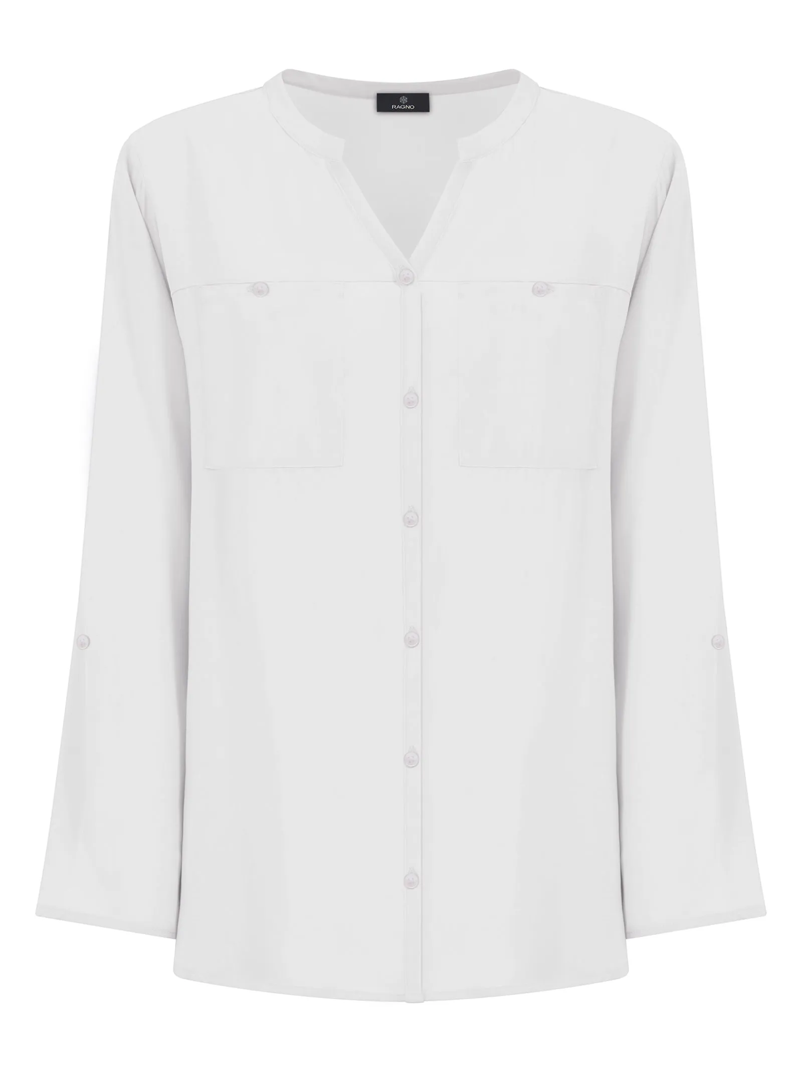 Camicia con collo alla coreana in EcoSeta - Bianco
