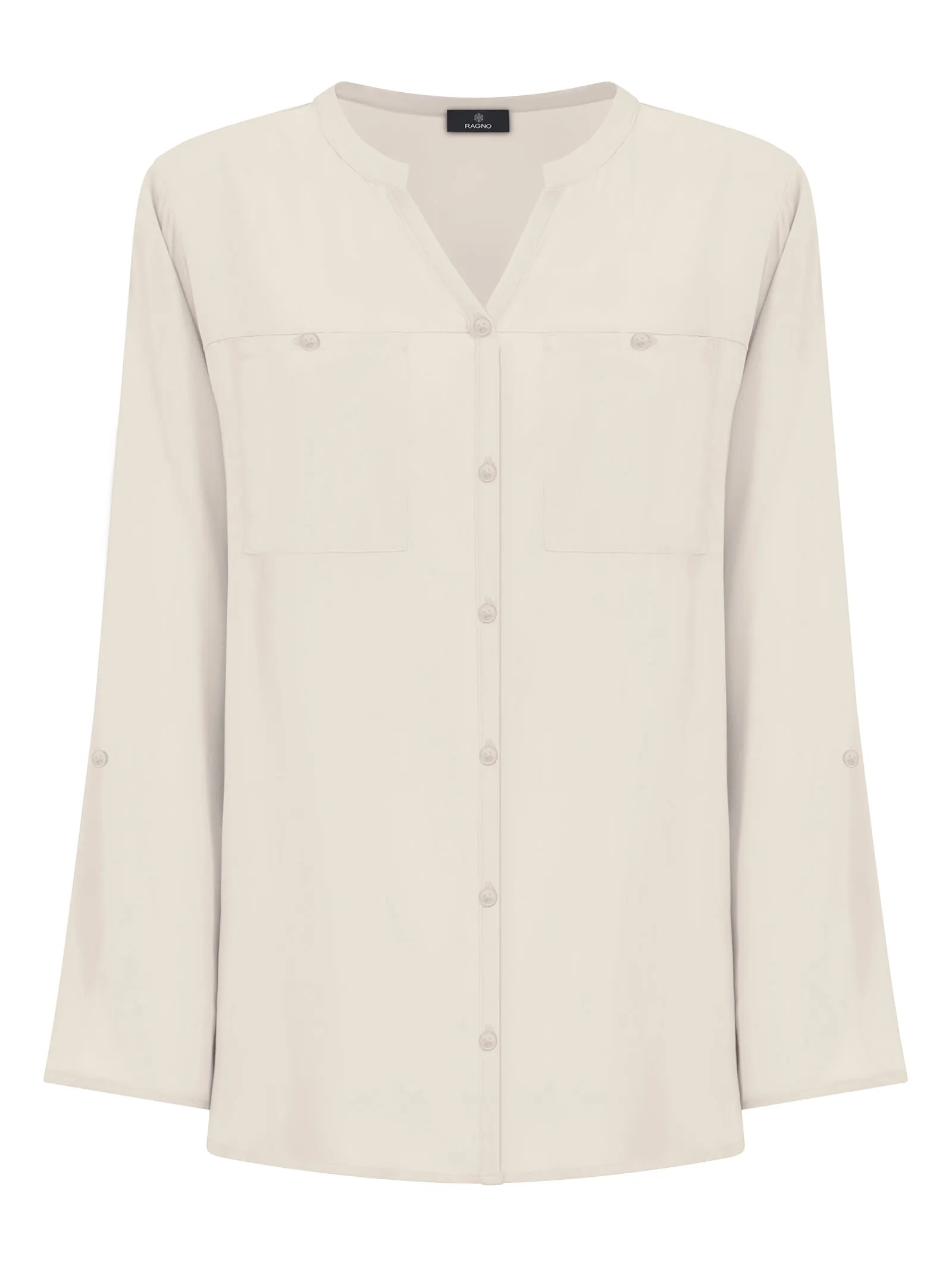Camicia con collo alla coreana in EcoSeta - Champignon