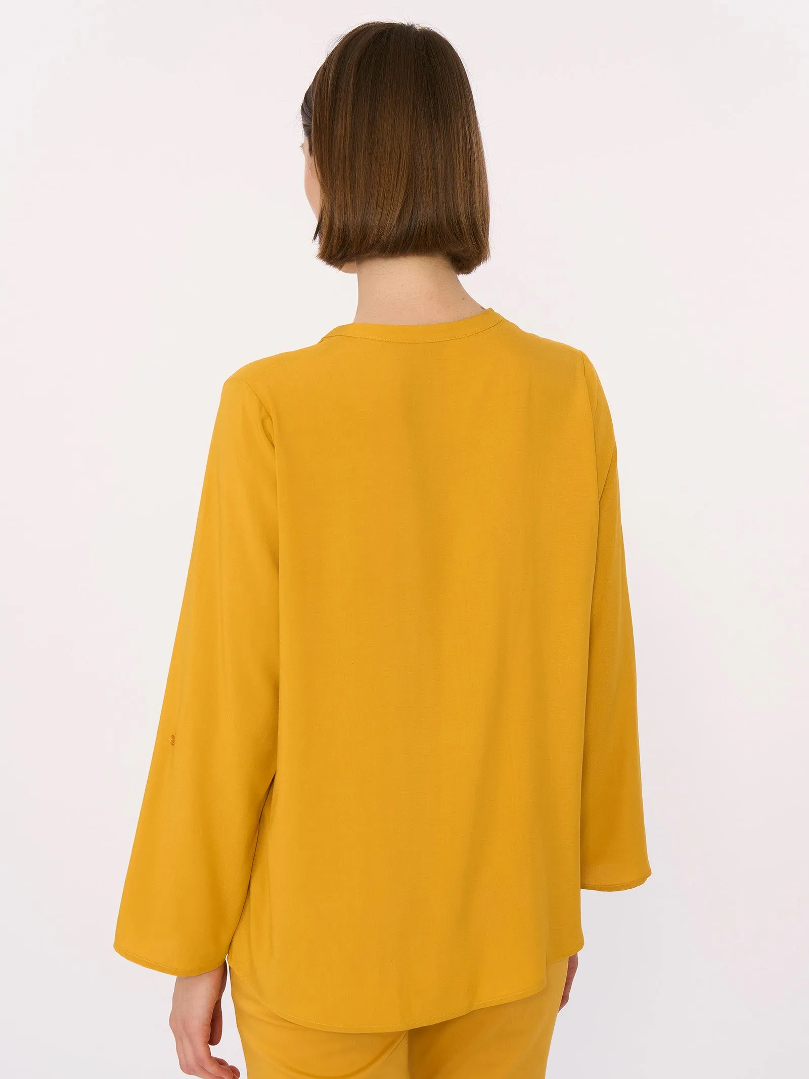 Camicia con collo alla coreana in EcoSeta - Orchid Petal