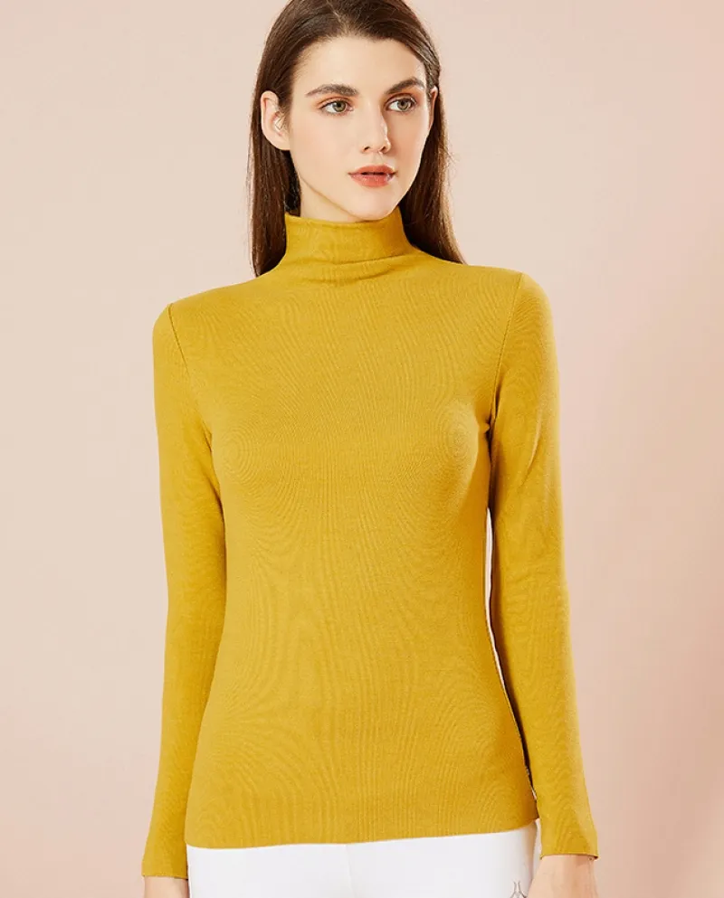 Camicia da donna a collo alto in velluto sottile interno tinta unita per lautunno e linverno