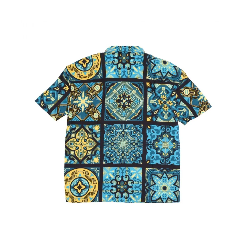 camicia manica corta uomo maioliche blue pattern oversize shirt MULTI