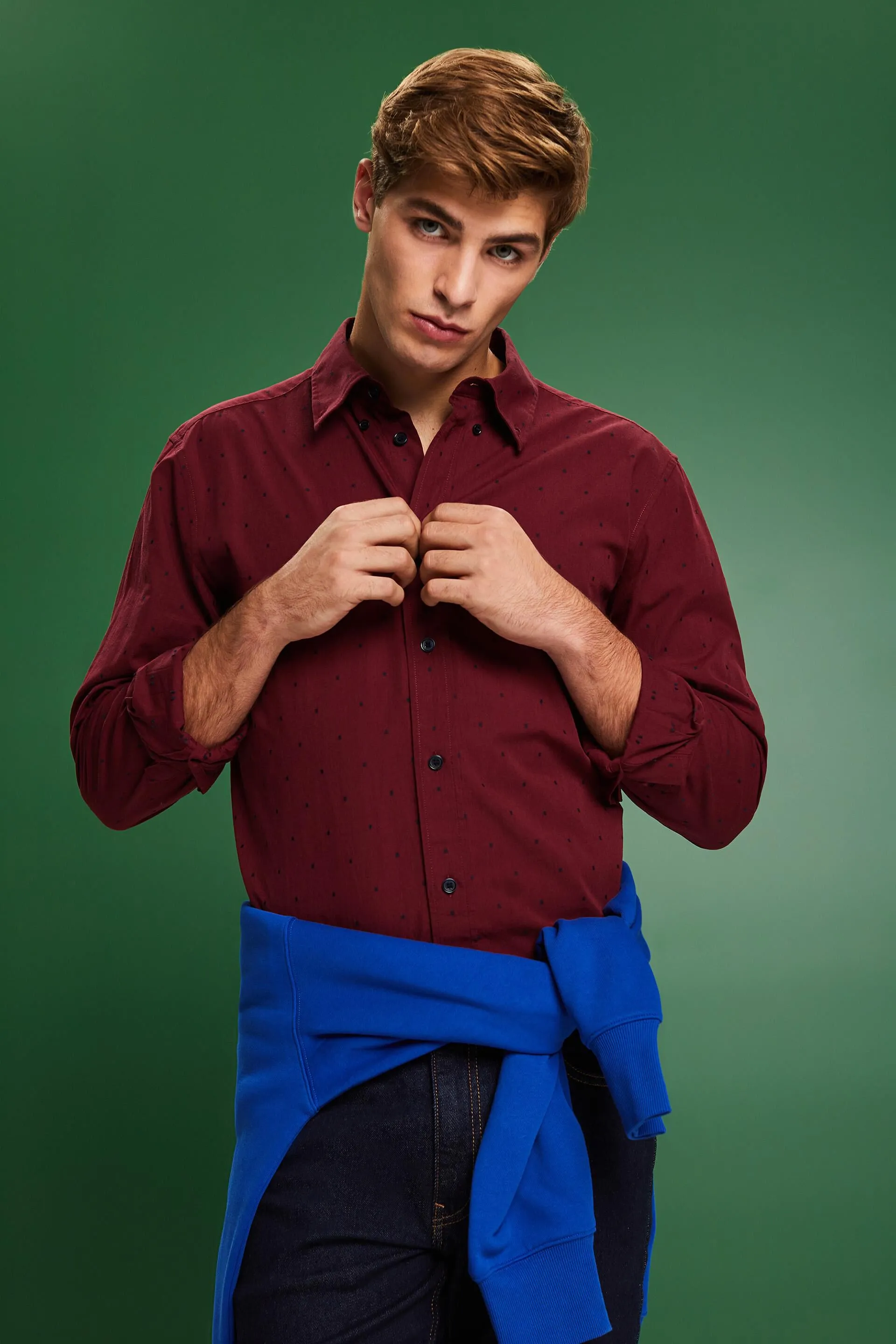 Camicia slim fit in cotone ricamato