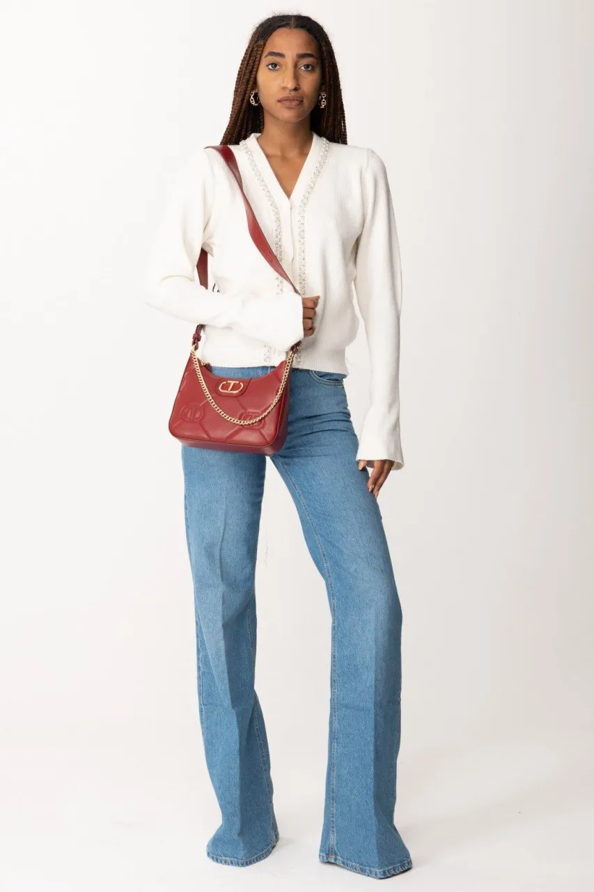 Cardigan corto con strass e perline Offwhite