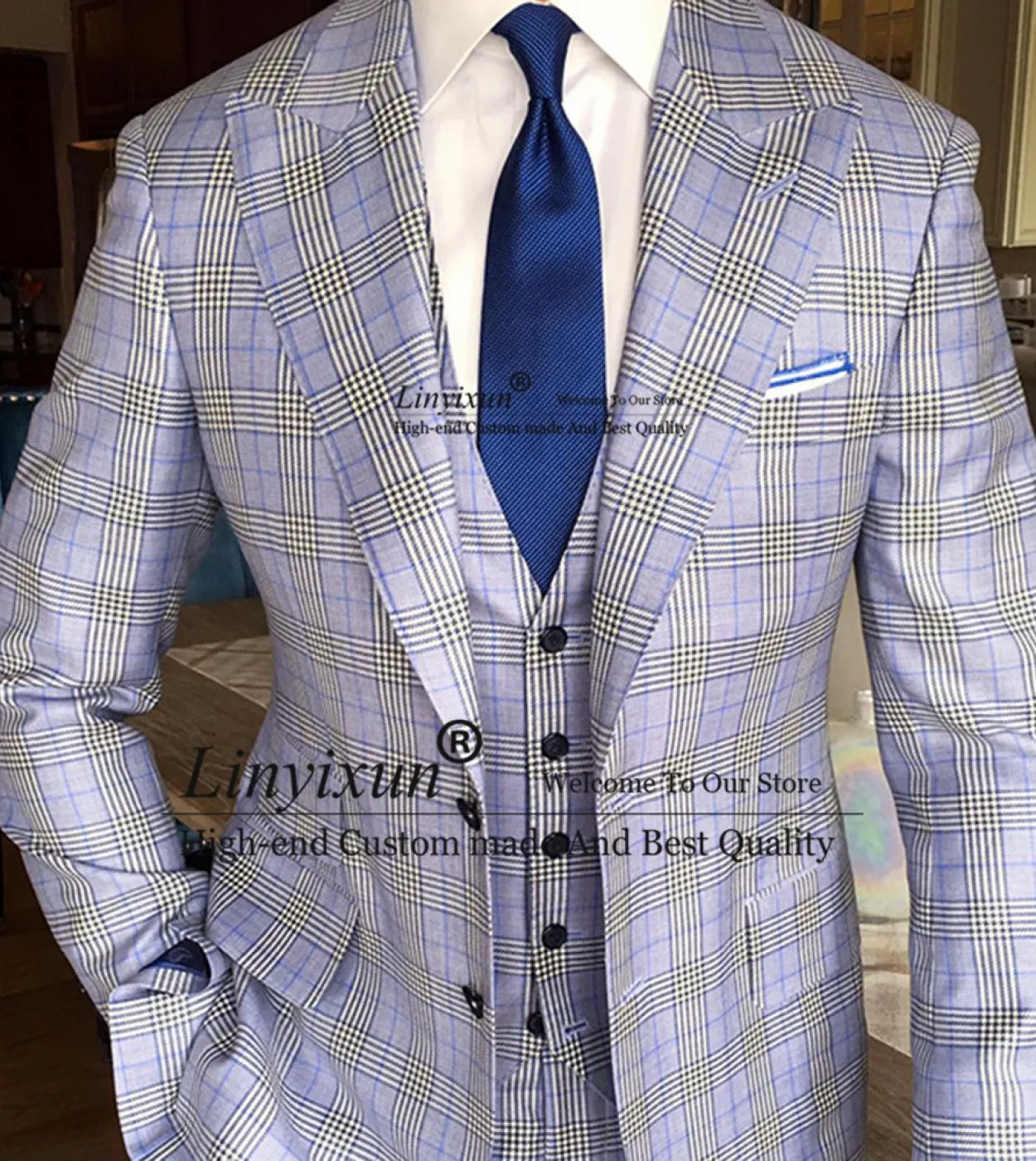 Casual Plaid Stripe Abiti da uomo Slim Fit Formale Business Blazer 3 pezzi Giacca Gilet Pantaloni Set Wedding Groom Tuxedo Costu