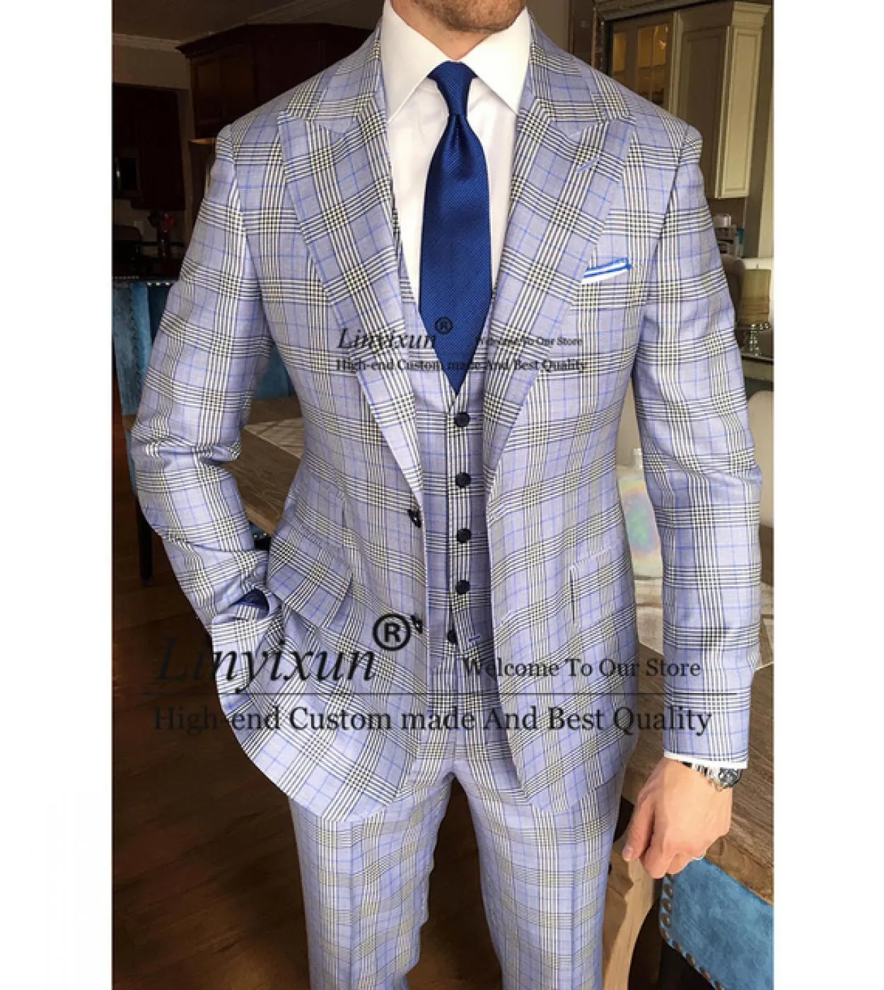 Casual Plaid Stripe Abiti da uomo Slim Fit Formale Business Blazer 3 pezzi Giacca Gilet Pantaloni Set Wedding Groom Tuxedo Costu