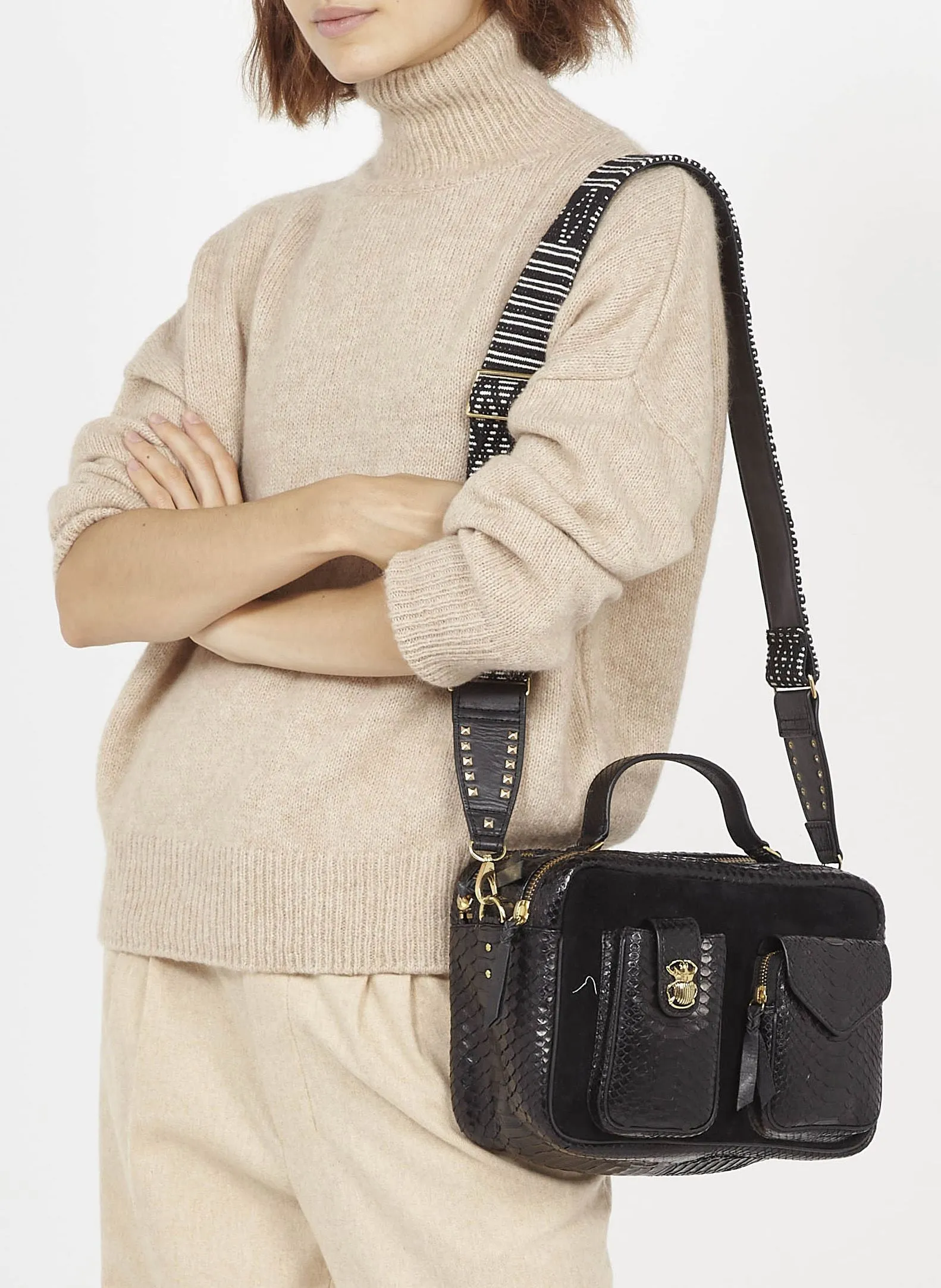  CLARIS VIROT   CESAR - Borsa a tracolla in pitone | Nero