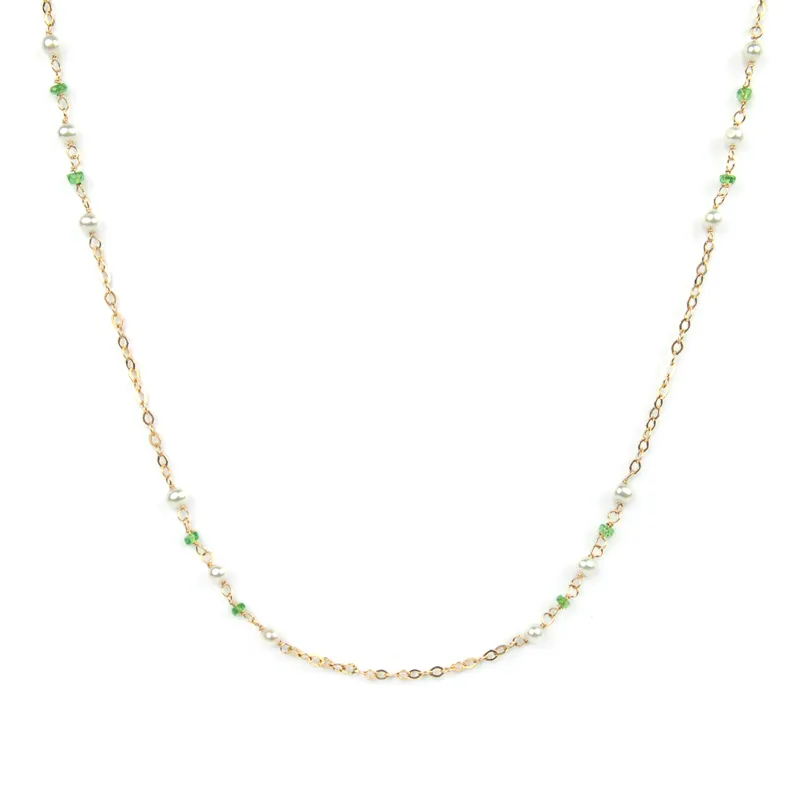 Collana con pietra tsavorite e perle, in oro giallo