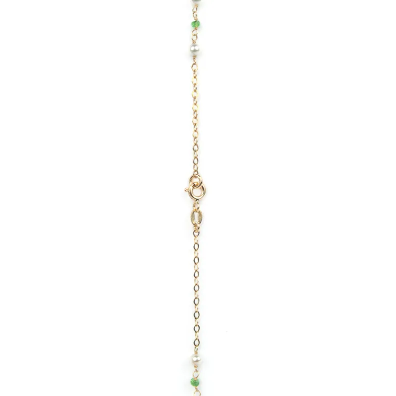 Collana con pietra tsavorite e perle, in oro giallo
