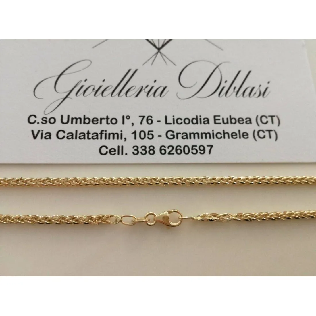 COLLANA In ORO GIALLO 18 KT 750% Unisex Modello SPIGA Catena Collier Girocollo