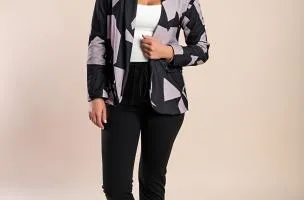 Completo blazer e pantaloni eleganti con stampa Estrena, nero/grigio