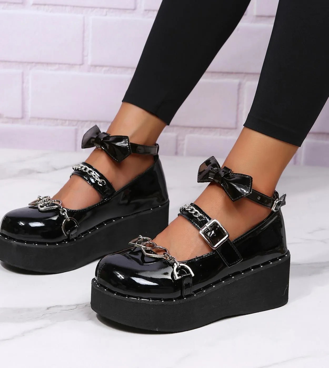 Design del marchio Dolce stile Lolita Cosplay gotico Nero Rosa Zeppe accoglienti Mary Jane Scarpe con tacco alto Scarpe con plat