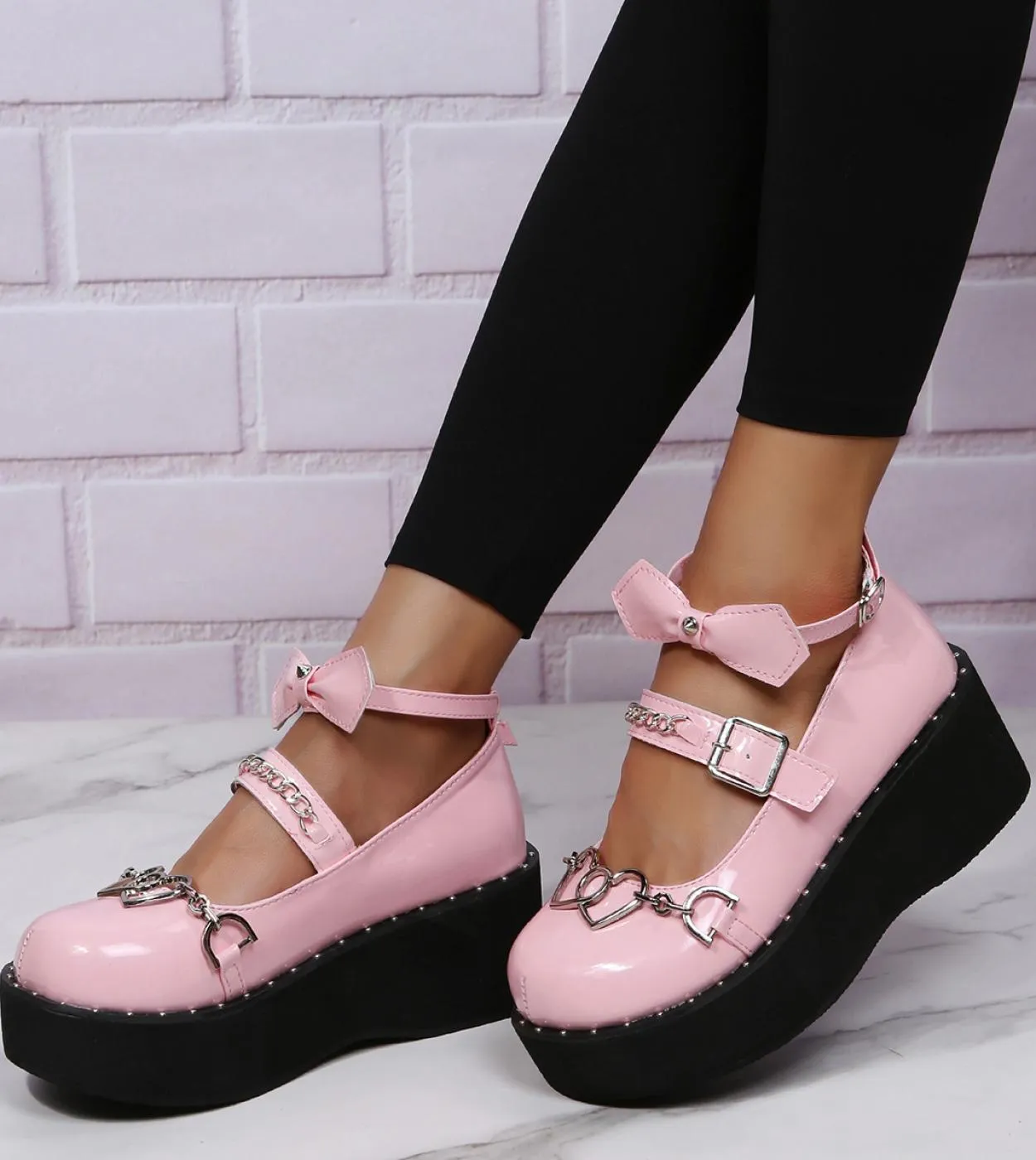 Design del marchio Dolce stile Lolita Cosplay gotico Nero Rosa Zeppe accoglienti Mary Jane Scarpe con tacco alto Scarpe con plat