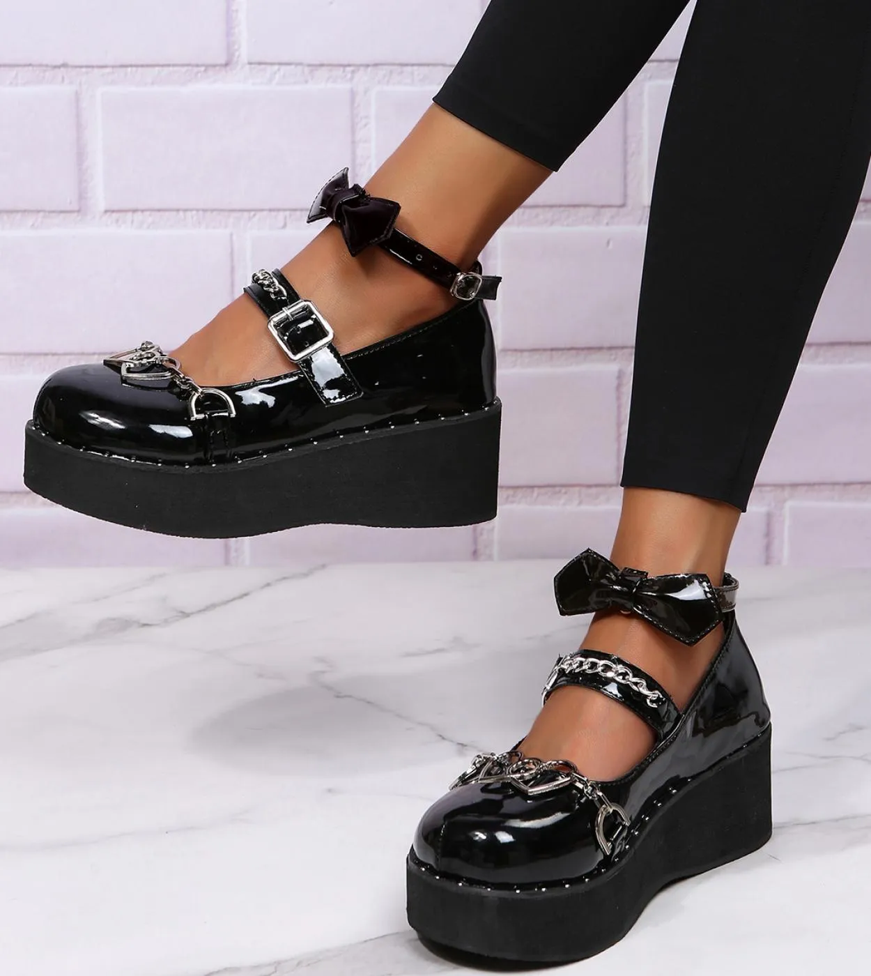 Design del marchio Dolce stile Lolita Cosplay gotico Nero Rosa Zeppe accoglienti Mary Jane Scarpe con tacco alto Scarpe con plat