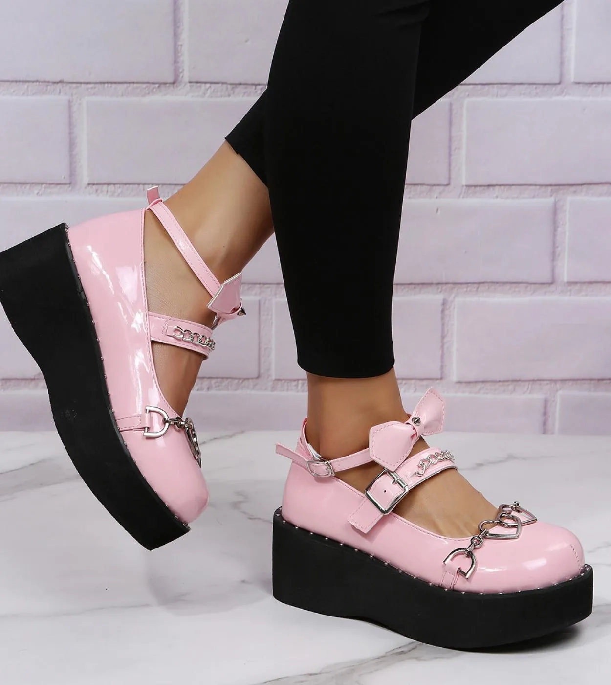 Design del marchio Dolce stile Lolita Cosplay gotico Nero Rosa Zeppe accoglienti Mary Jane Scarpe con tacco alto Scarpe con plat