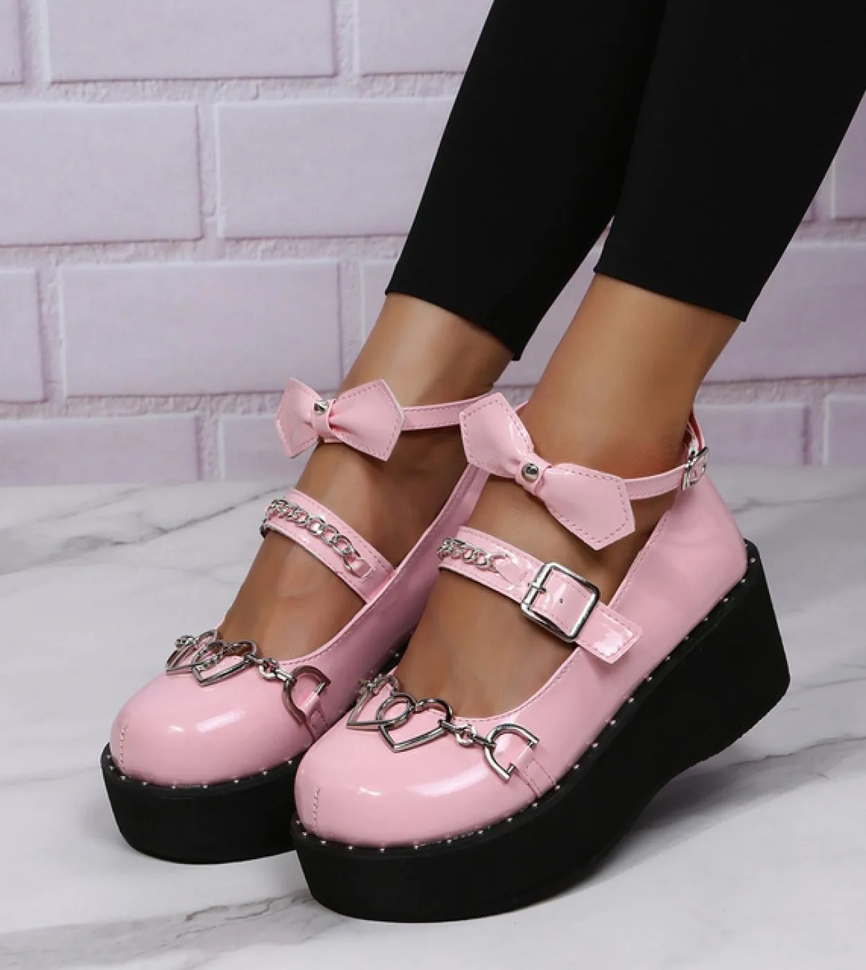 Design del marchio Dolce stile Lolita Cosplay gotico Nero Rosa Zeppe accoglienti Mary Jane Scarpe con tacco alto Scarpe con plat