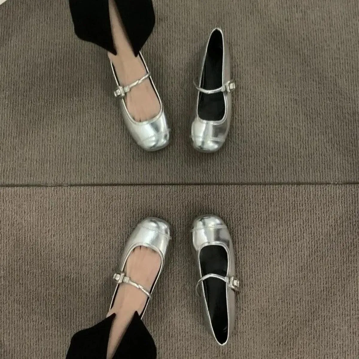 Designer Mary Jane Shoes Scarpe da donna in pelle con punta quadrata Scarpe slip-on casual alla moda Scarpe eleganti da strada d