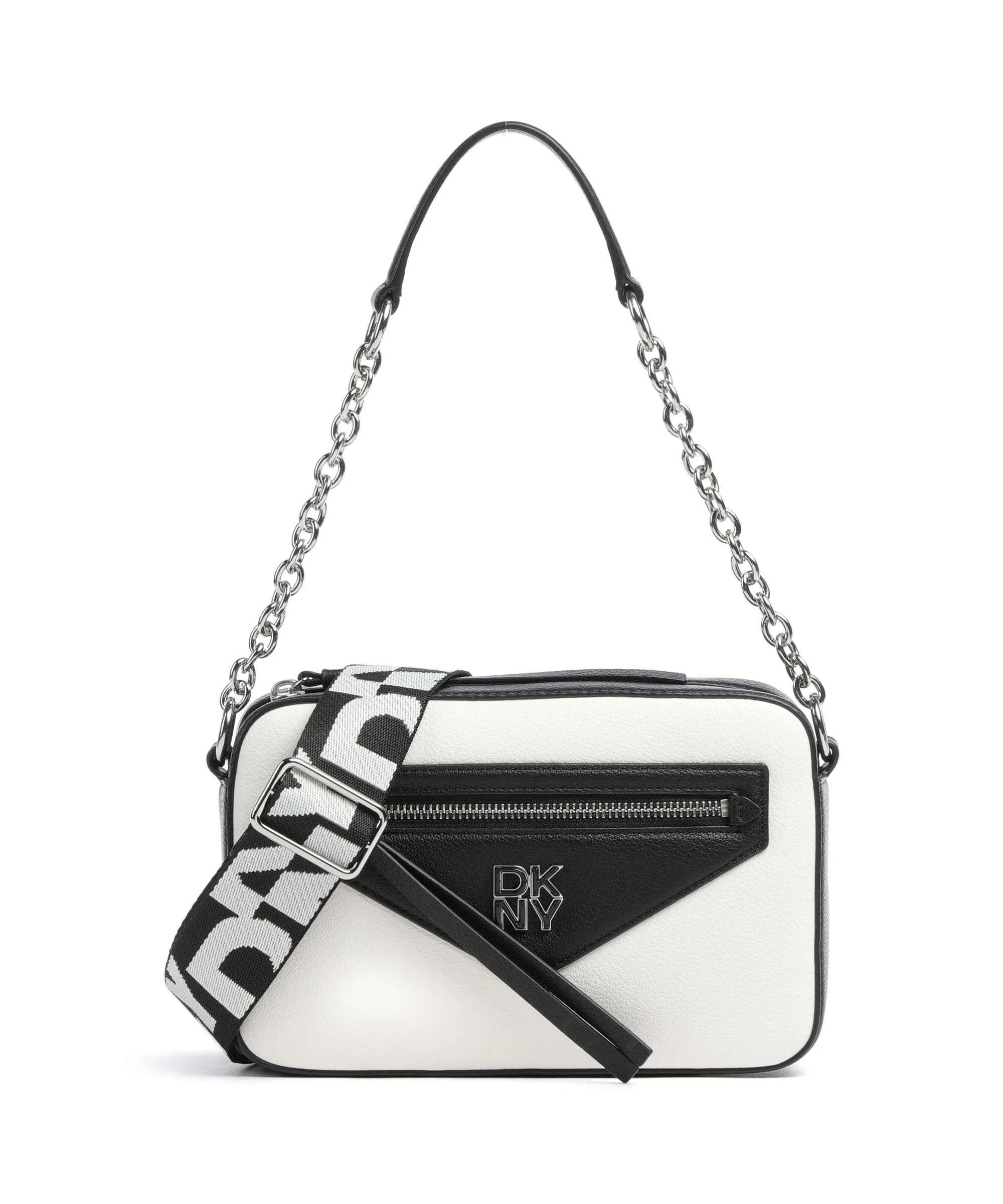  DKNY Heart of NY Borsa a spalla pelle di vacchetta finemente grana nero/bianco  