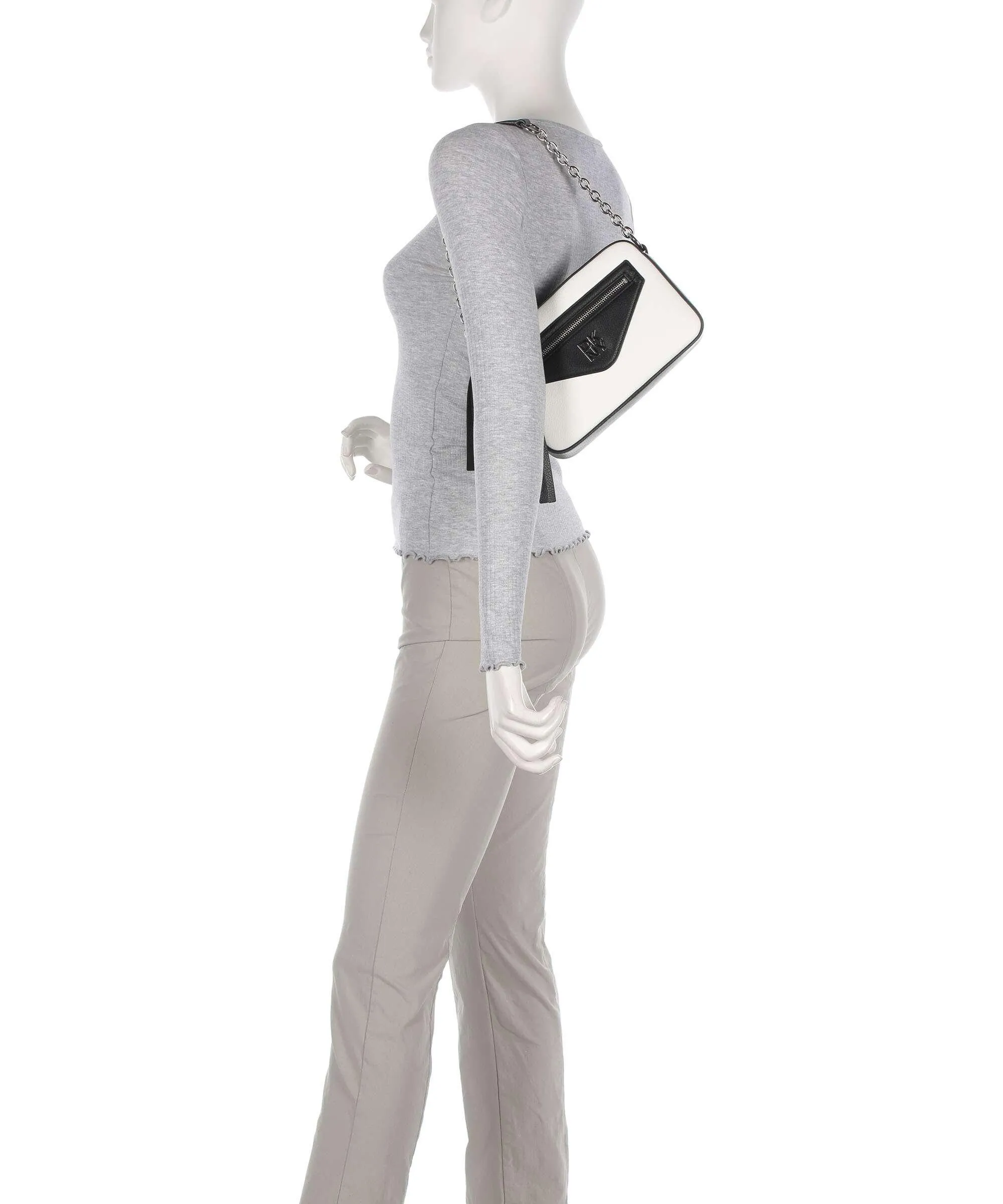  DKNY Heart of NY Borsa a spalla pelle di vacchetta finemente grana nero/bianco  