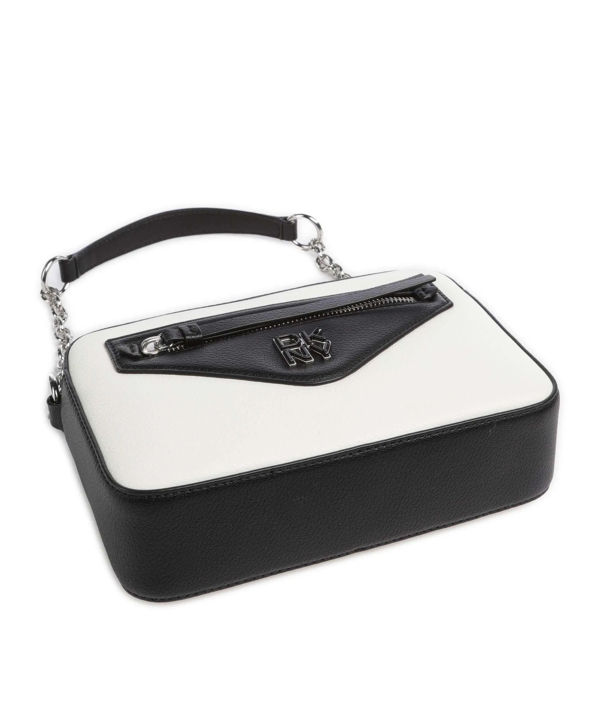  DKNY Heart of NY Borsa a spalla pelle di vacchetta finemente grana nero/bianco  