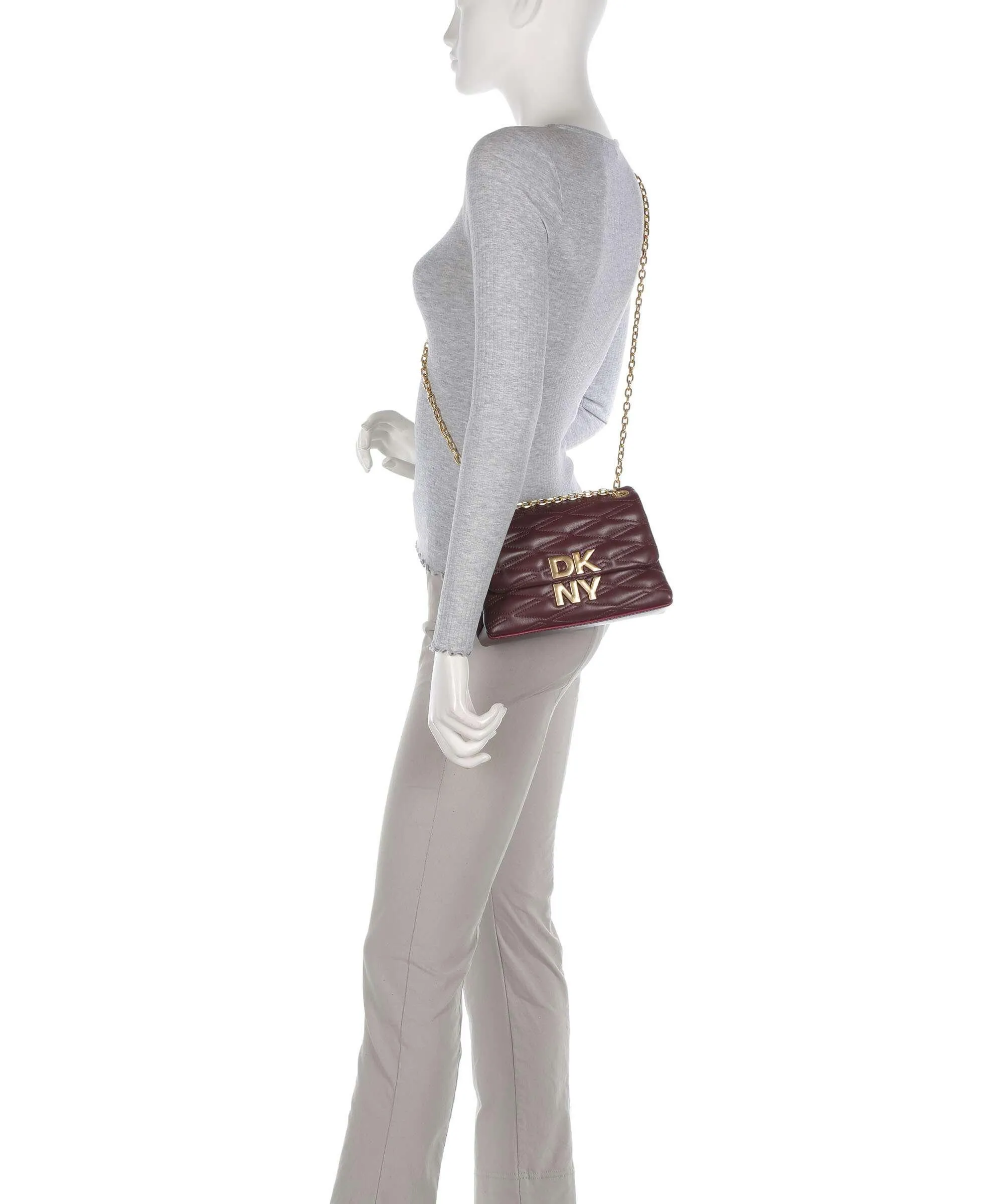  DKNY Minnia Borsa a spalla pelle di vacchetta finemente grana rosso scuro  