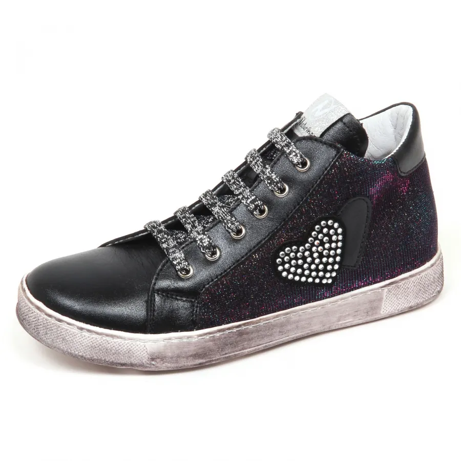 E3746 sneaker bimba nero NATURINO scarpe glitter shoe baby kid girl