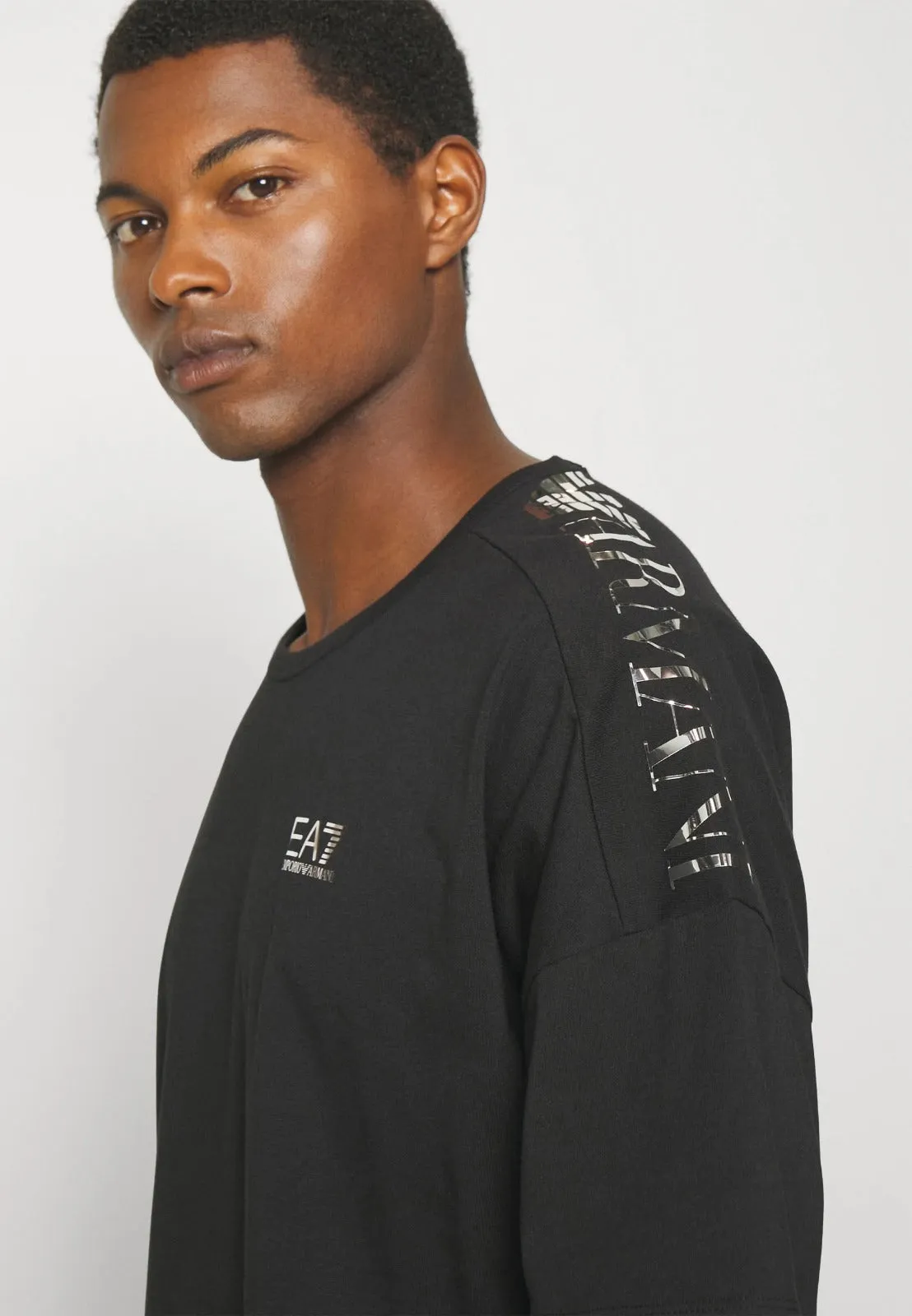 EA7 T-Shirt Armani Nero Logo Argento